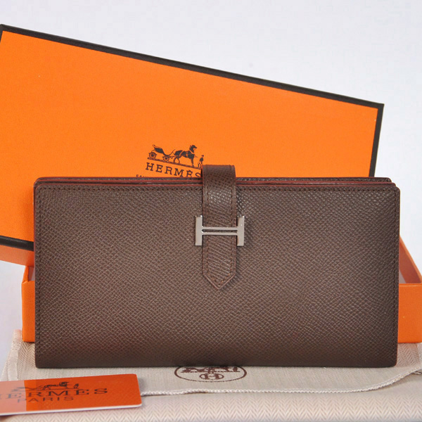 208 Hermes 2 snodata portafoglio in pelle originale in Dark Brown